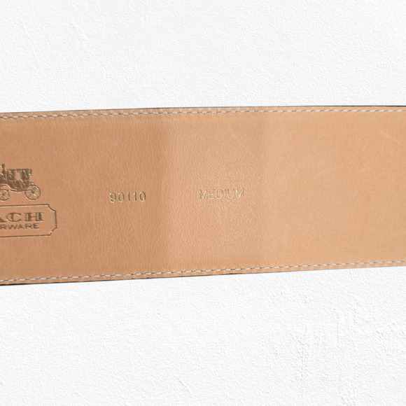 Coach Sig C Pierced Belt 90110 Tan Beige Gold Square Buckle Leather Size Medium - Picture 4 of 10